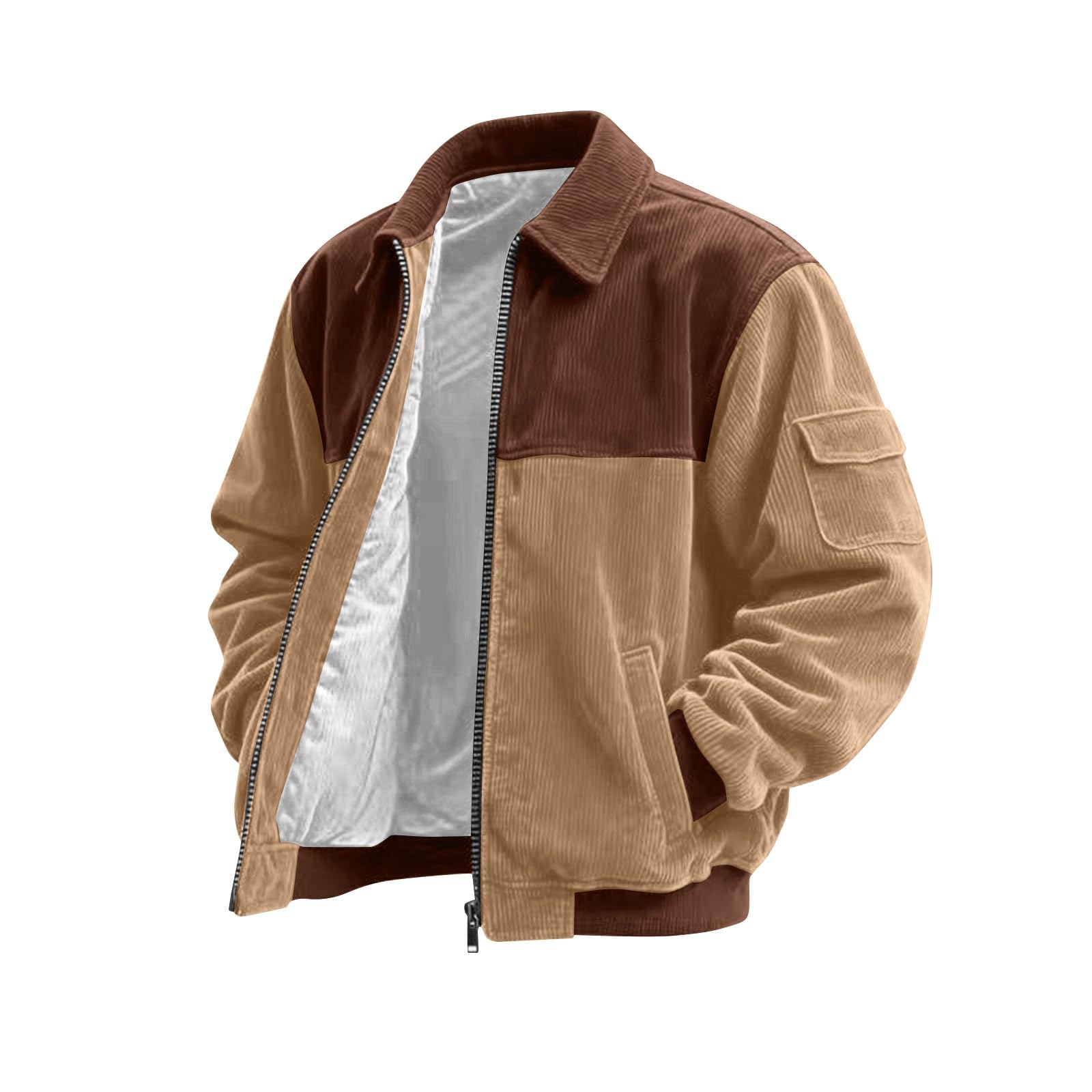 Generisch Cordjacke Herren Bomberjacke Reverskragen Jacke mit Taschen Elegant Warme Winterjacke Winddicht Übergangsjacke Große Größen Männer Freizeitjacke Mode Kurzmantel