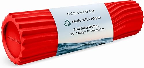 Miniatura 46 de Oceanfoam Tidal Roller - Rojo, Azul Marino Oscuro y Natural Marmóreo - Rodillo de espuma para masaje muscular para dolor de espalda y estiramiento -