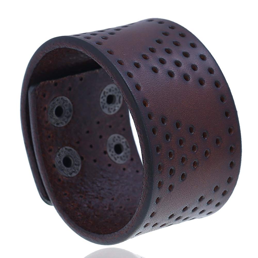 ZENSEZB0326 Men's Biker or Biker Adjustable Leather Bracelet Brown, Standard, Leather, Without