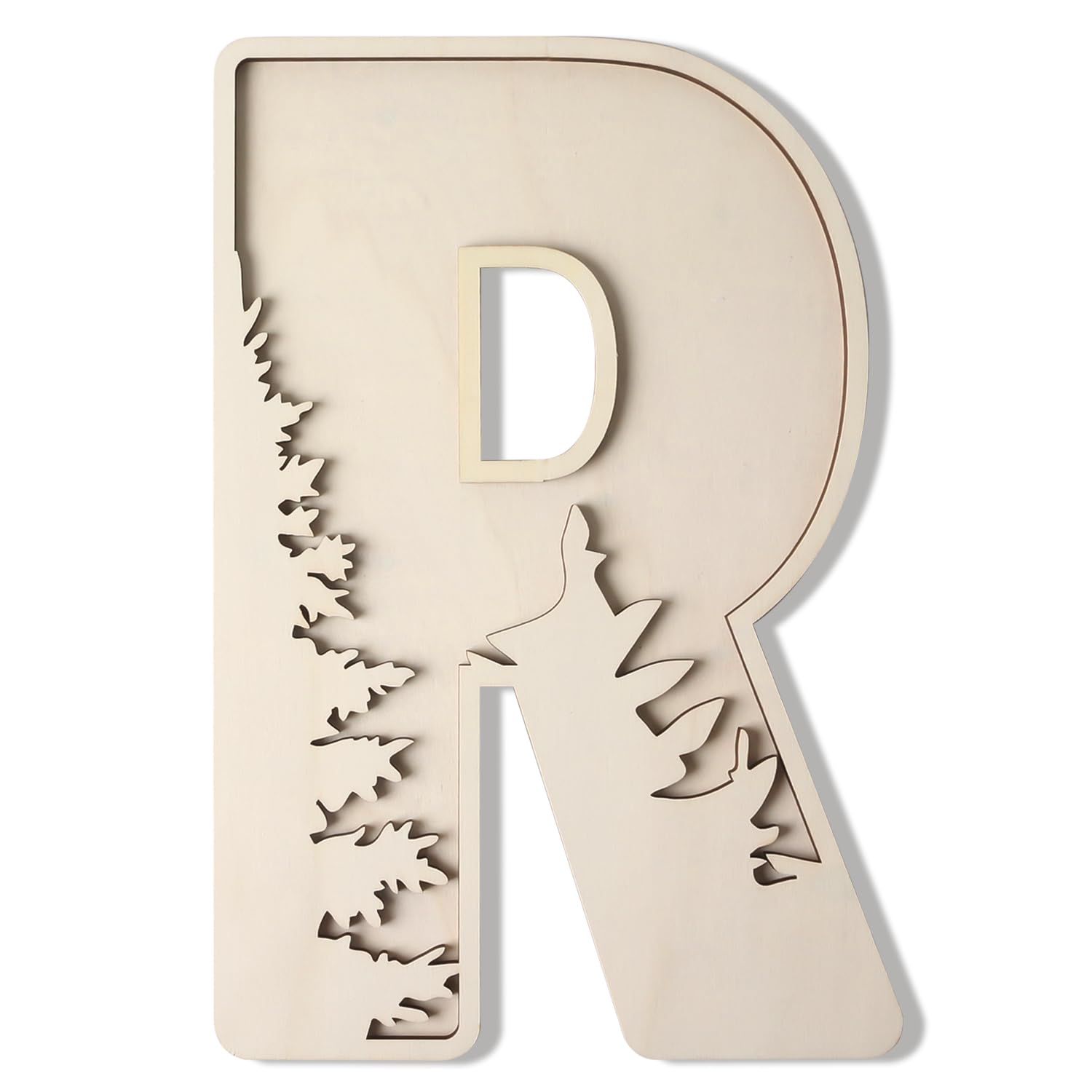 Woodland Layered Wooden Letters 12 Inch, Boho Large Wooden Name Signs for Nursery Big Paintable Wooden Letter R Cutout Wood Forest Letters Alphabet for Wall Decor Baby Name Kids Room Wall Art