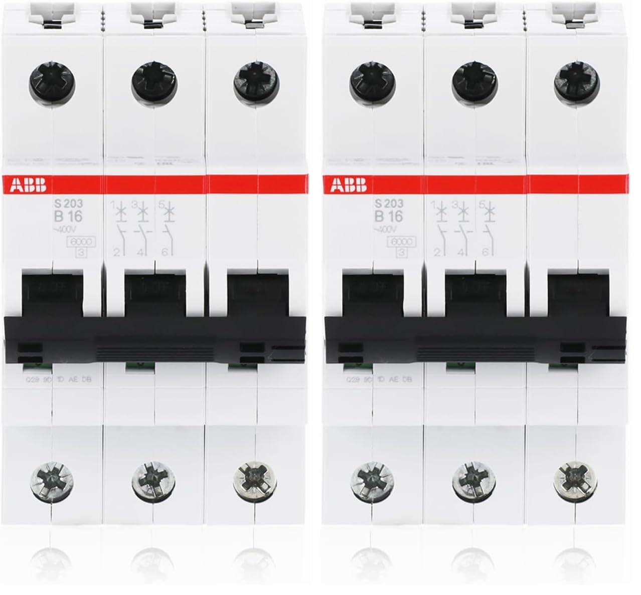 ABB S200 MCB Leitungsschutzschalter Typ B, 3-polig 16A 400V, Abschaltvermögen 6 kA System Pro M Compact (Packung mit 2)