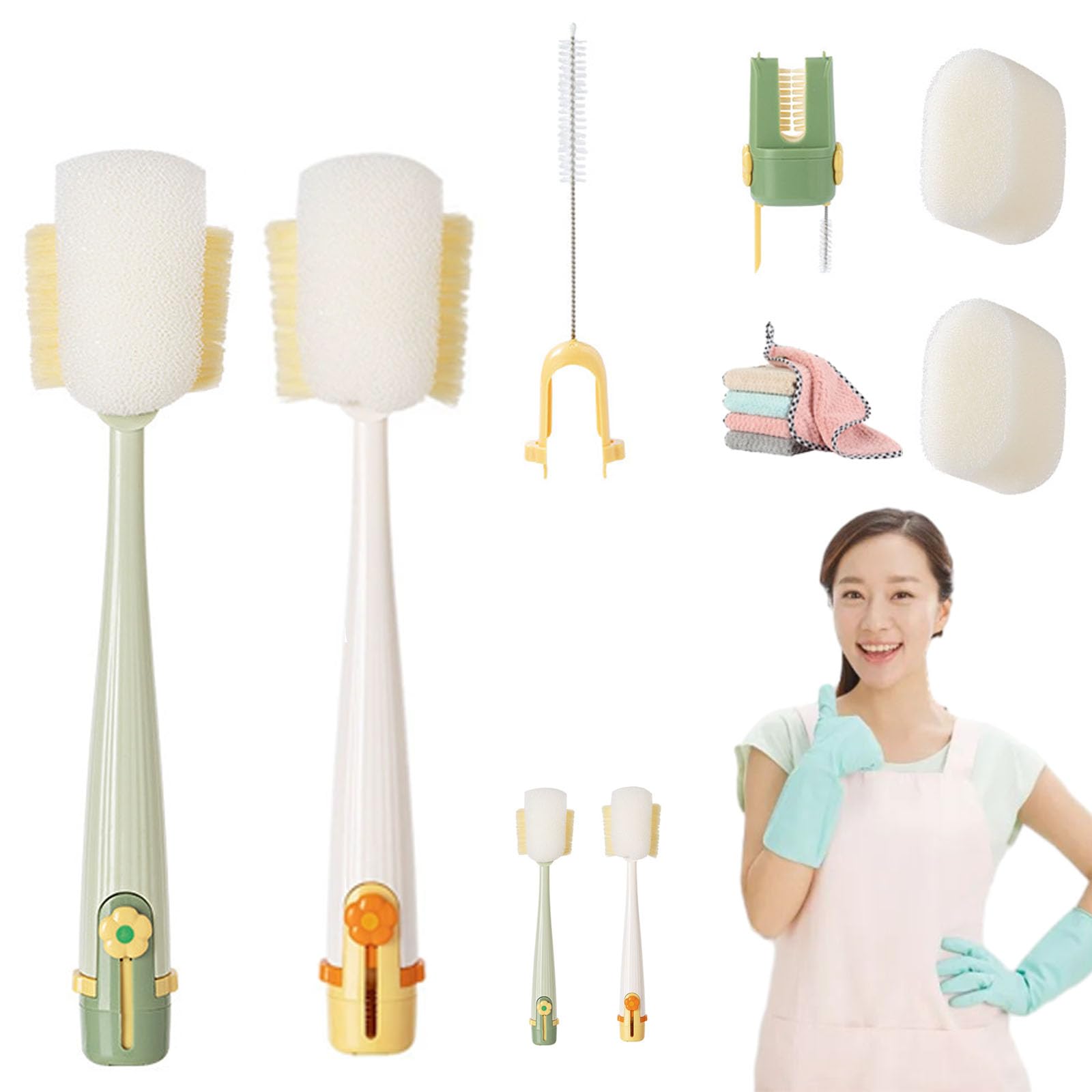 5 in 1 Bottle Cleaning Brush Set, Multifunctional Reusable Water Bottle Brush Gap Cleaner, Portable Travel Cleaner Set for Water Bottles, Cups, Lids & Straws (2pcs - Mix)