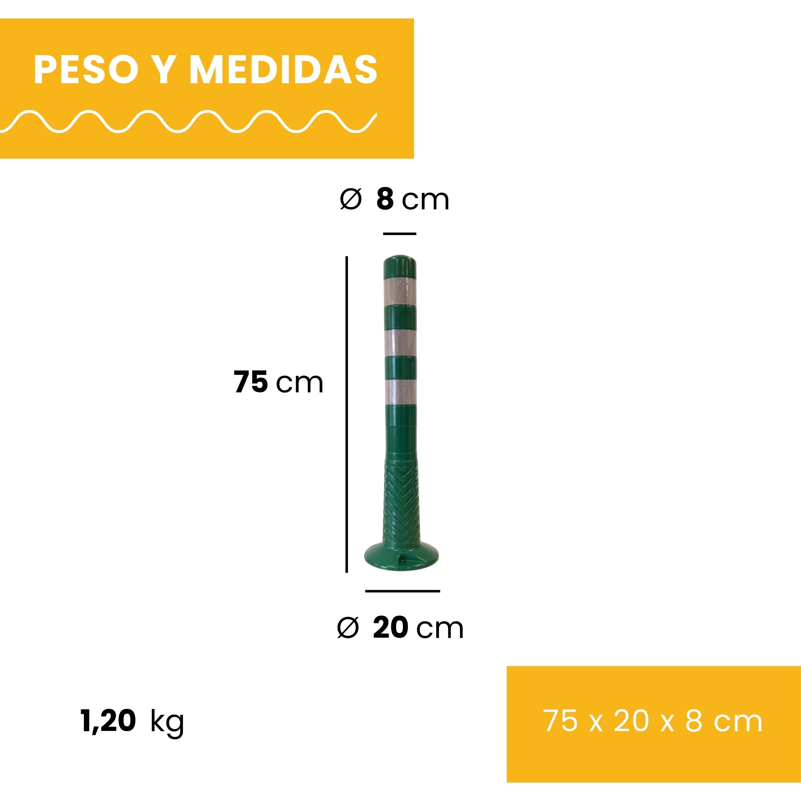 PARKING FACIL | Bolardo de Señalización Flexible con Bandas Reflectantes | Hito 75 cm | Pilona Color Verde | Incluye Tornillería | 1 Unidad