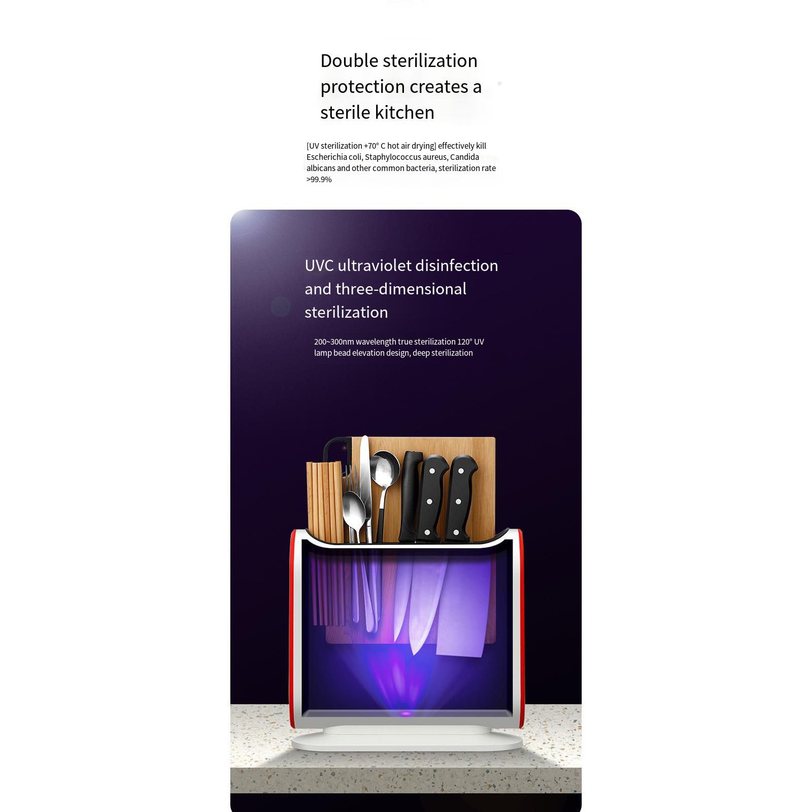 Máquina de desinfección de Cuchillos y Palillos, Soporte Inteligente UV para Cuchillos domésticos, Tabla de Cortar, secador