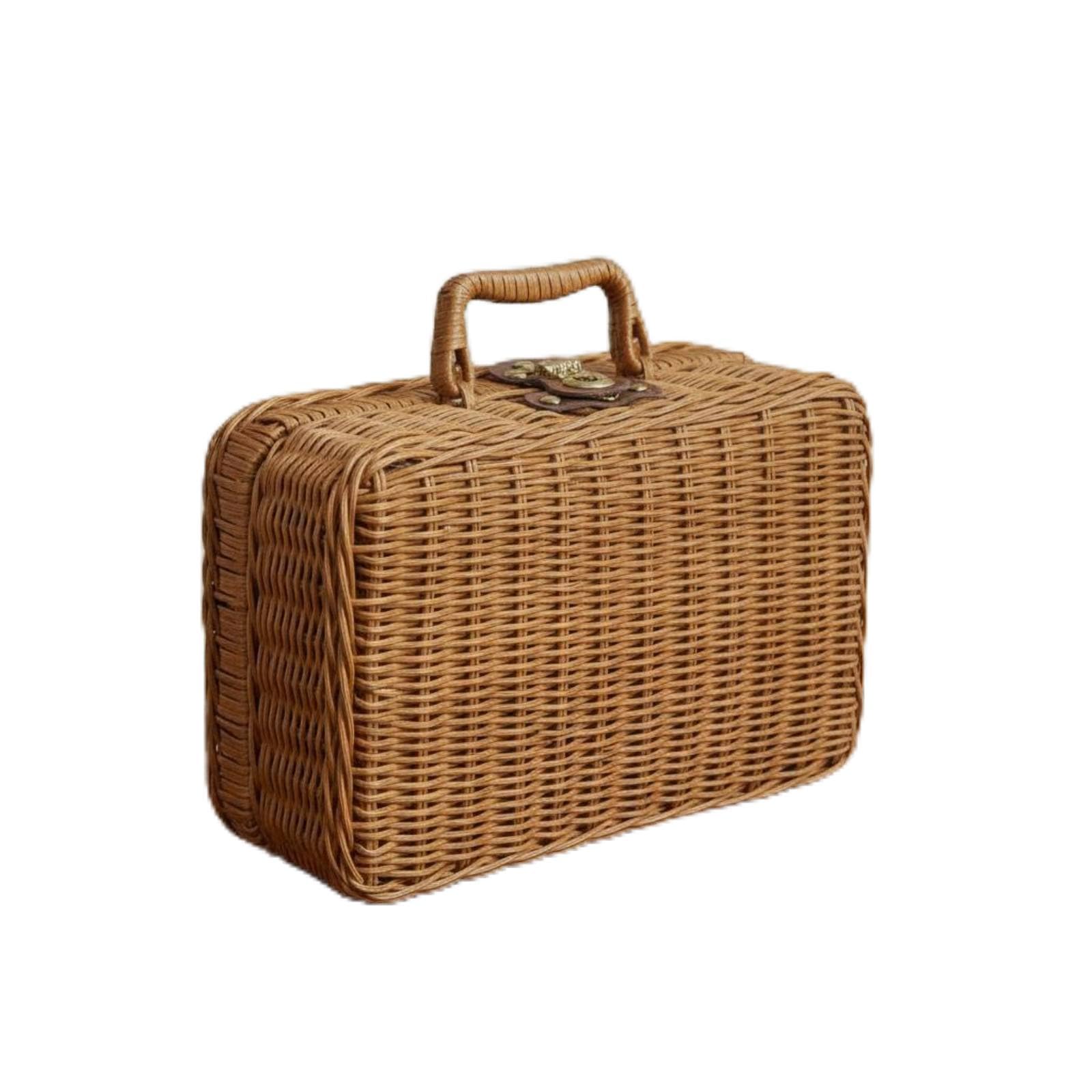 PEXORVA® Handmade Rattan Suitcase Portable Handle Wicker Suitcase Box Decorative Woven Hand-Carry Trunk Retro Design for Gift Giving, Room Decor, L-image-42