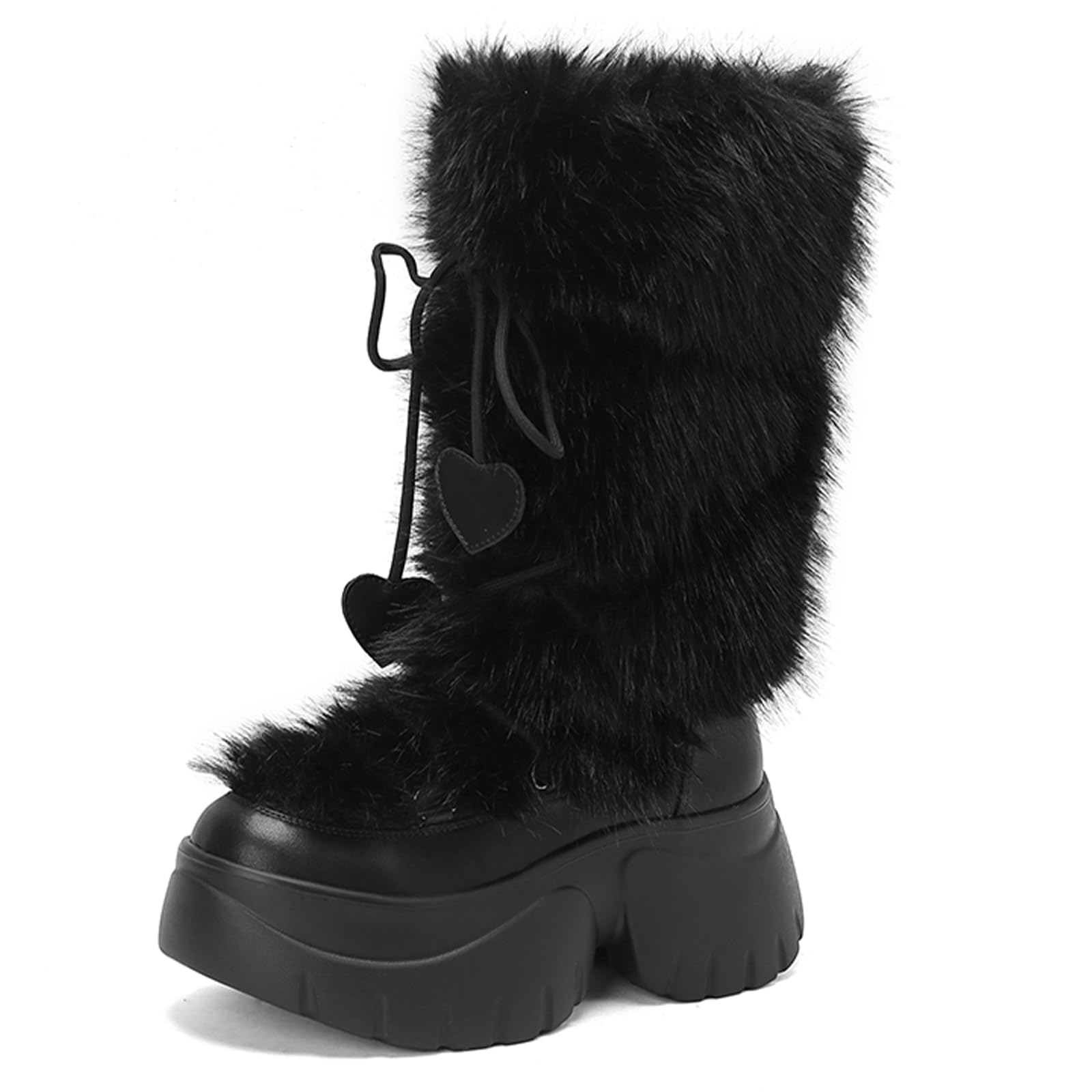 Thick-Soled Elevated Lace-up Snow Boots Mid-Calf Warm Fleece-Lined Fur Boots Stylish and Versatile Essential for Autumn and Winter
