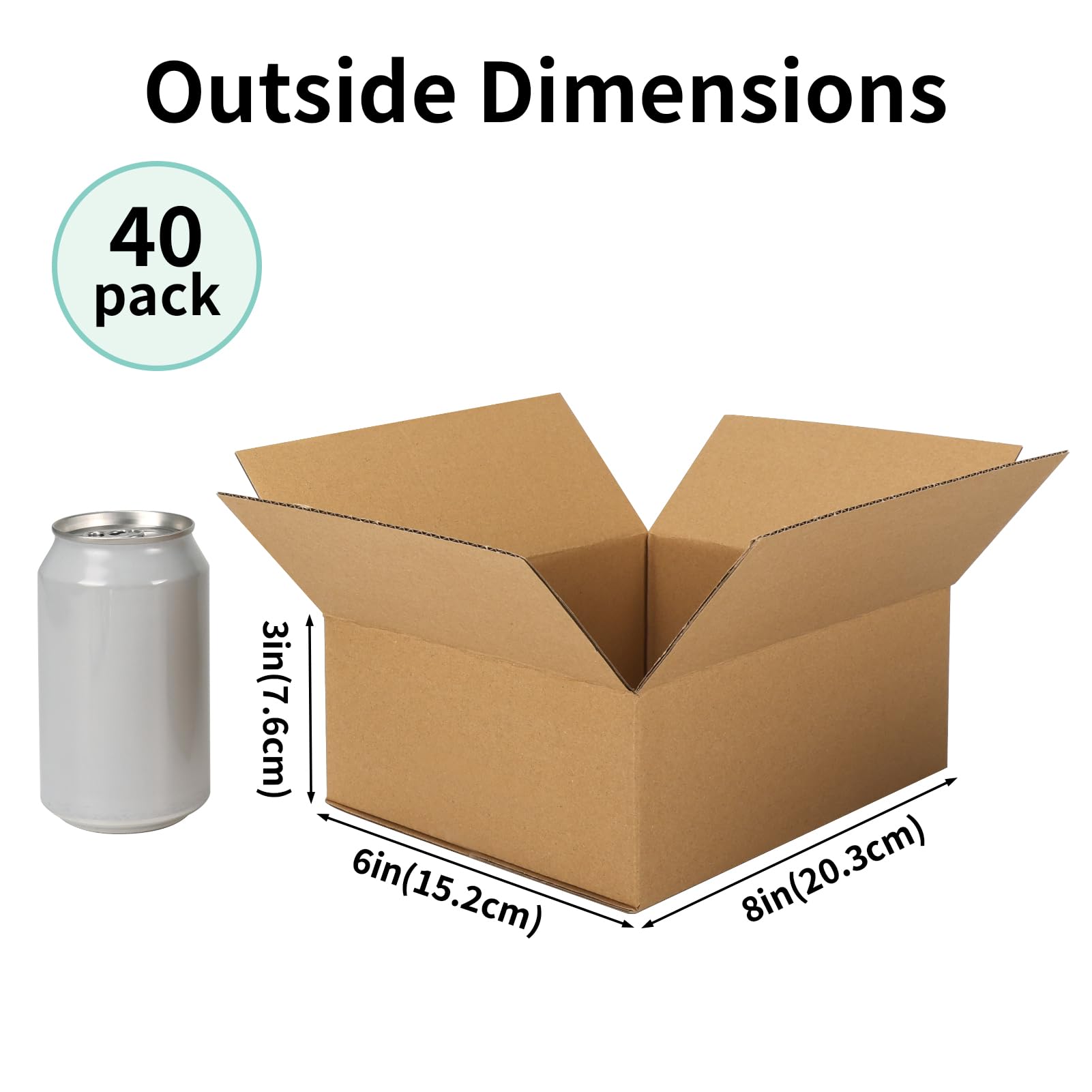 CRUGLA 40 paquetes de cajas de envío de 8 x 6 x 3 pulgadas para pequeñas empresas, cajas de cartón corrugado a granel para envío, embalaje, correo