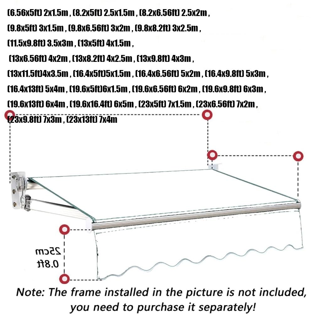 Tessuto di ricambio per tenda da esterno retrattile, impermeabile, per giardino e terrazza, 3 x 2,5 m, copertura in tela per ombra e riparo