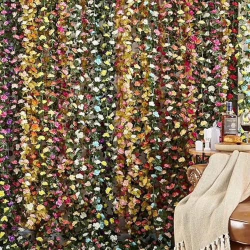 Image of TIED RIBBONS Pack of 2 Artificial Flower Vine Garland Creeper 69 Small Rose (183 cm) Garland for Decoration Wall Door Hanging Home Decor Balcony Indoor Outdoor Office Craft Decorative Items (White)