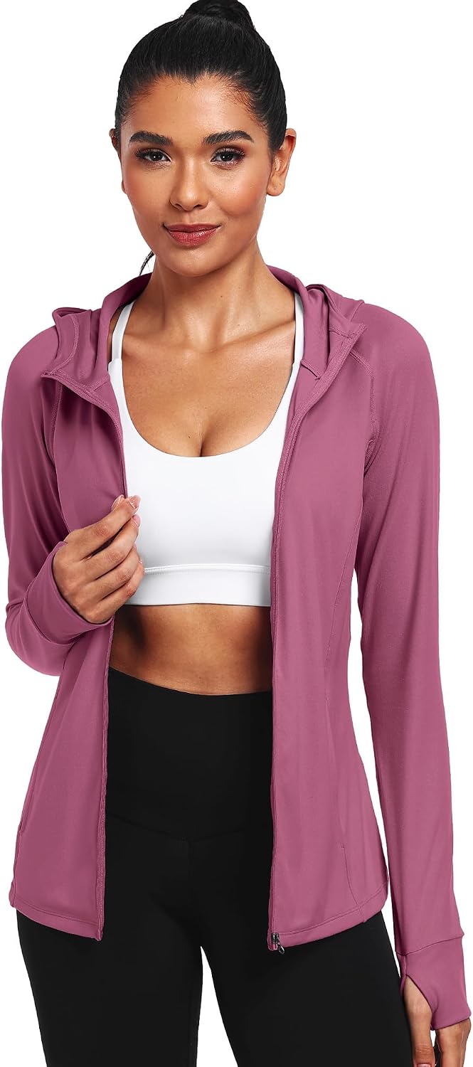 CADMUS Butterluxe Women's Long Sleeve Workout Jackets Hoodie Full Zip Slim Fit Crop Tops with Thumb Holes Running