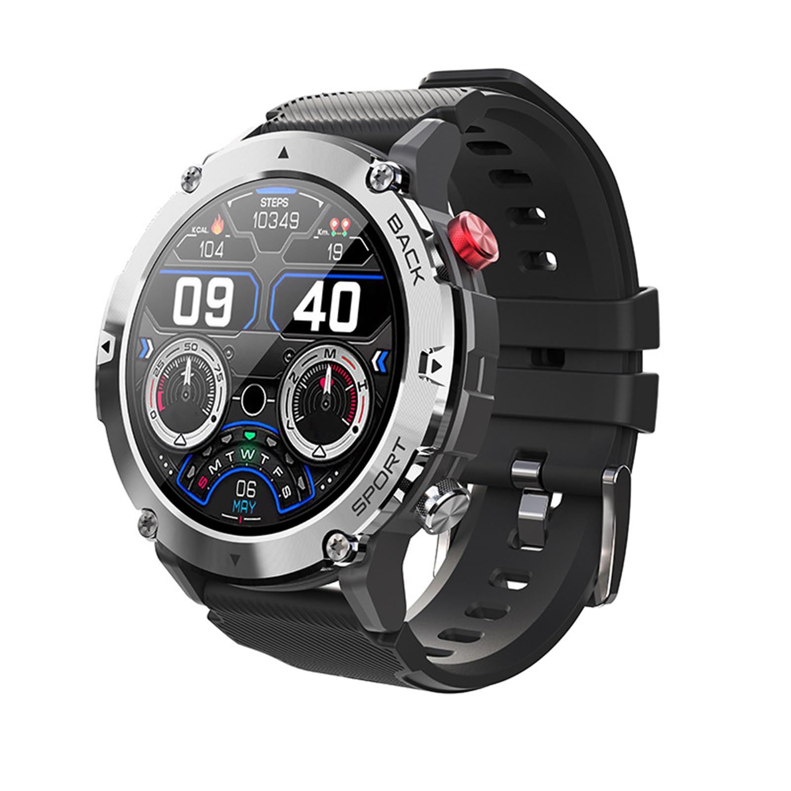 Reloj Inteligente, Relojes Inteligentes Militares Impermeables para Hombres con Llamada Bluetooth, Reloj De Seguimiento De Actividad Física Táctico Al Aire Libre De 1,32 Pulgadas,B