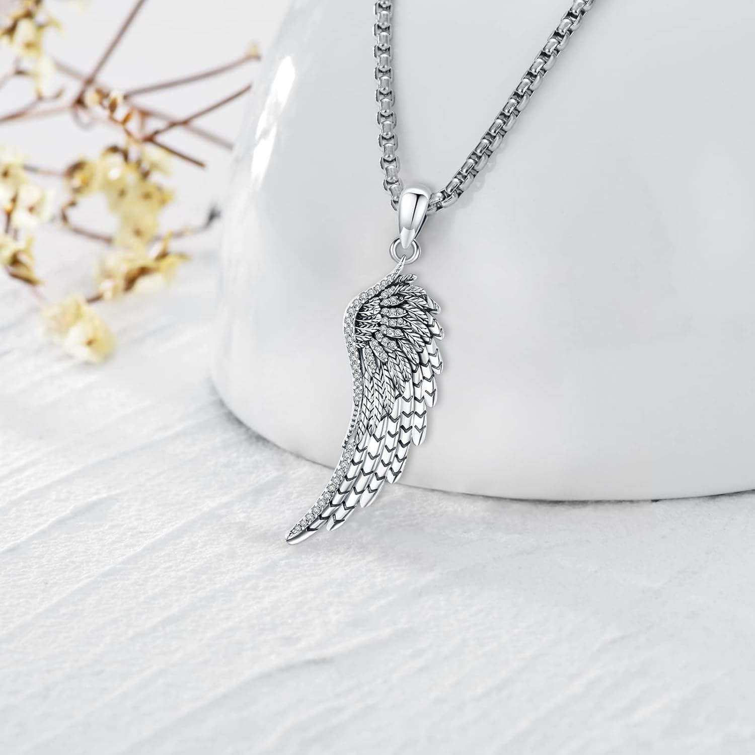 Angel Wings Necklace 925 Sterling Silver Guardian Angel Nurse RN Caduceus Pendant Charm Crystal Angel Jewelry Gifts for Women - Image 2