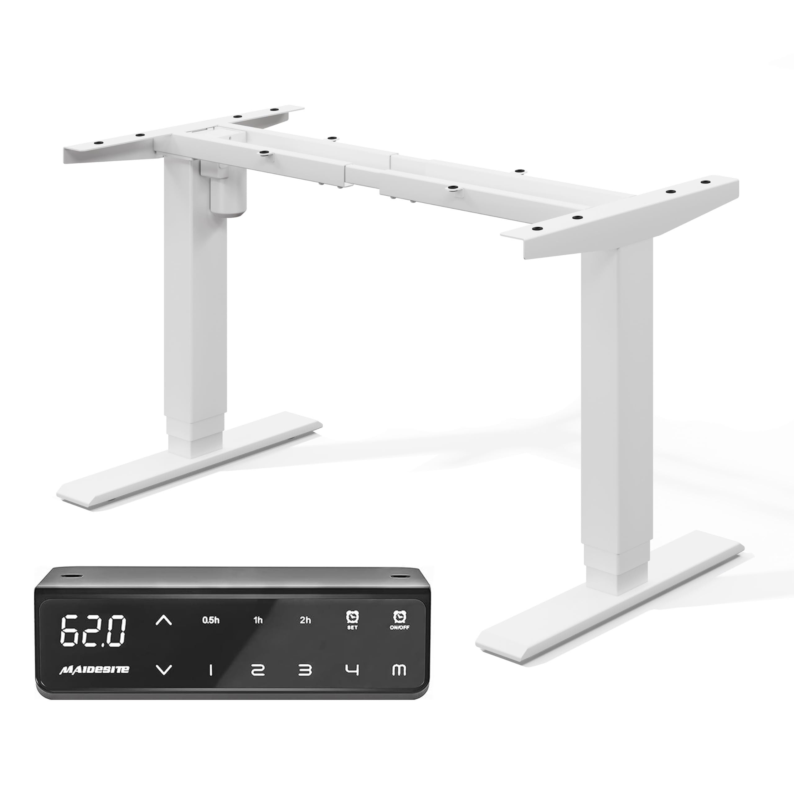 MAIDeSITe Escritorio Eléctrico de Altura Ajustable con Patas Cuadradas, Motor Silencioso y de bajo Consumo, Memoria de 4 Alturas y Recordatorio de Asiento, Escritorio de pie Ergonómico