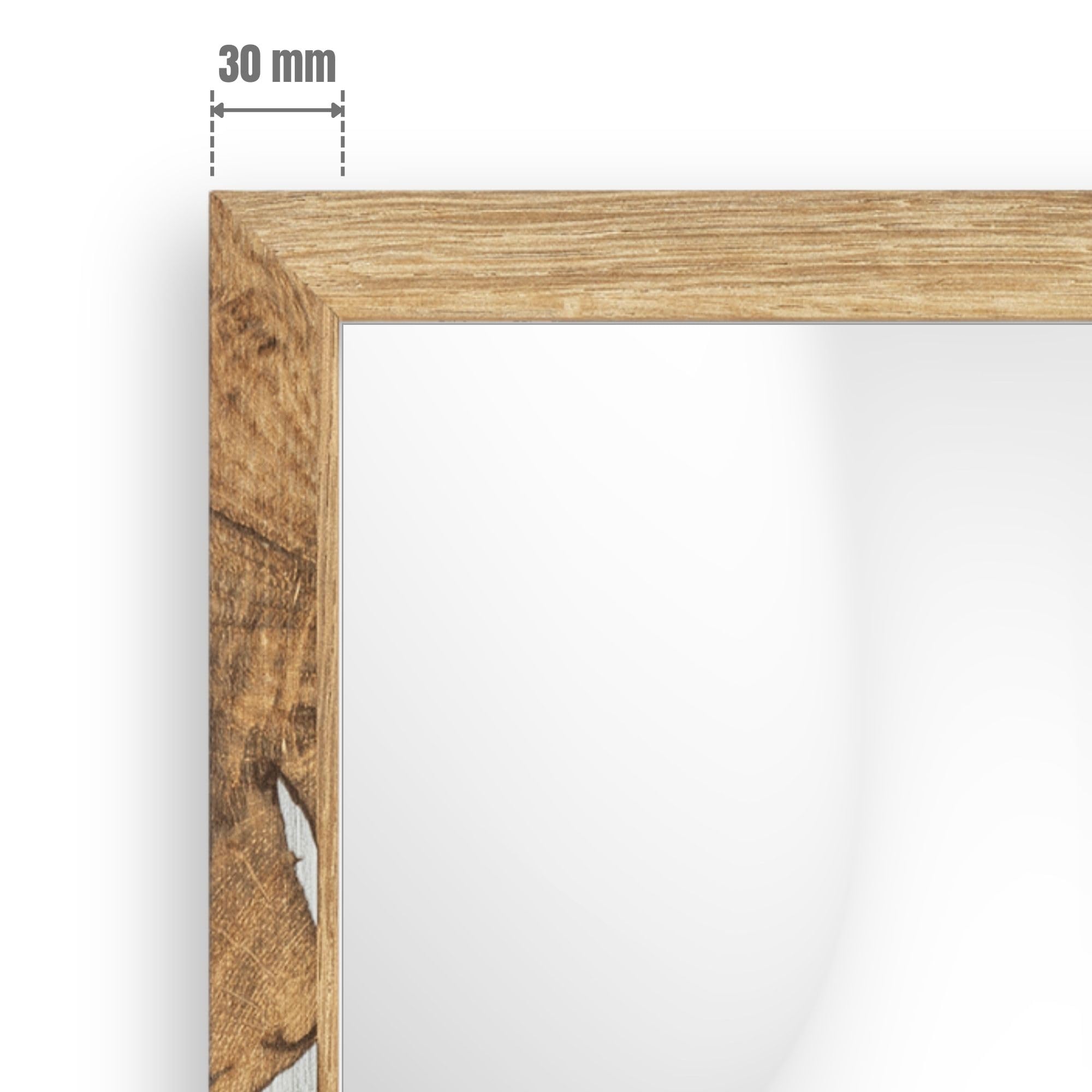 CLAMARO Specchio da parete "VISION" 75x140 cm, specchio a figura intera | Legno di quercia invecchiato | Specchio moderno angolare con cornice in MDF, incl. supporto in metallo e materiale di