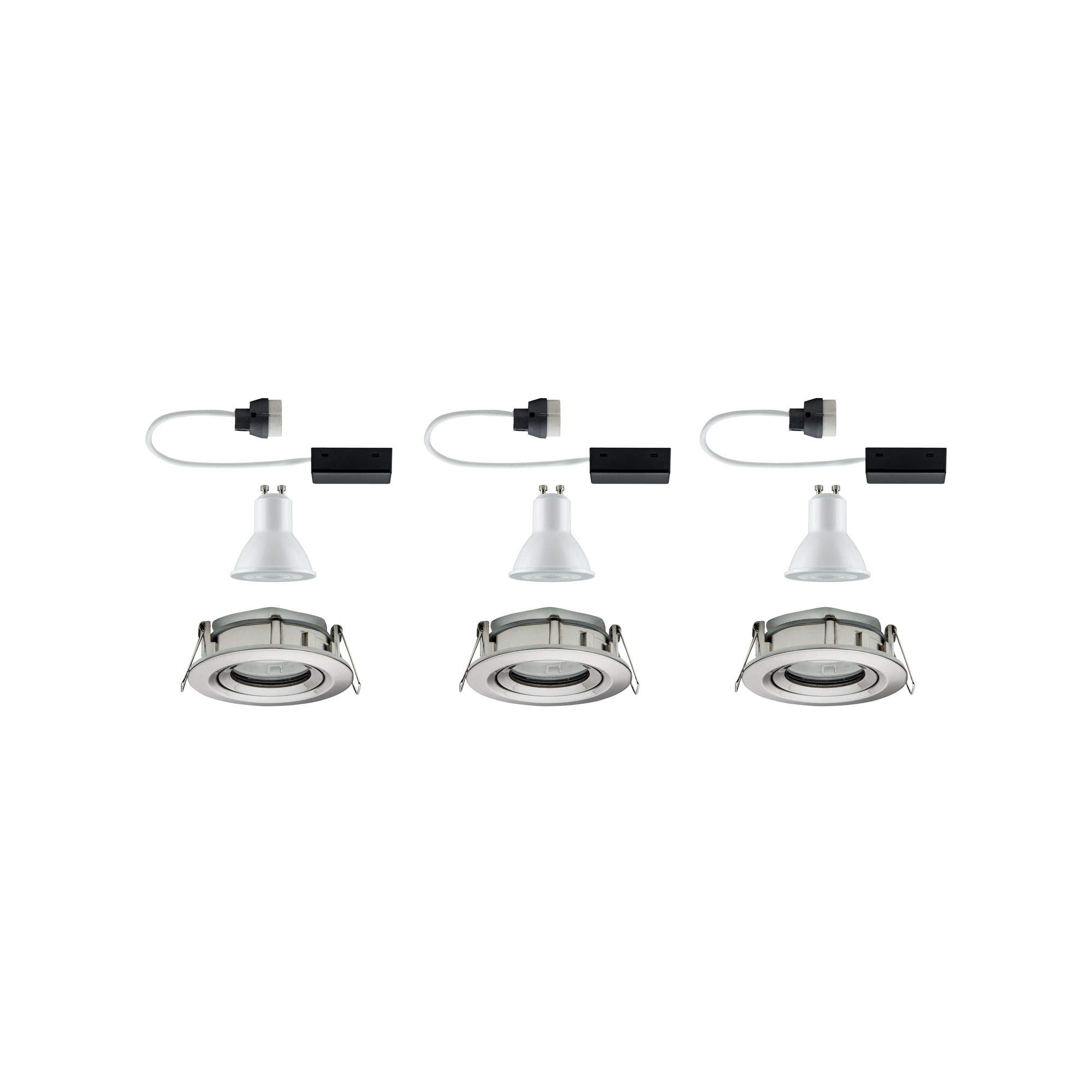 Paulmann 92900 Luminaria empotrable LED Nova, foco empotrable redondo, IP65 resistente a chorros de agua, juego completo de 3 uds., 7 W, incl. lámpara GU10, acero, orientable