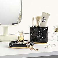 Vista 5 de Juego de accesorios para encimera de baño de 5 piezas, dispensador para jabón líquido o loción, jabonera, soporte para cepillos de dientes y 2 Negro