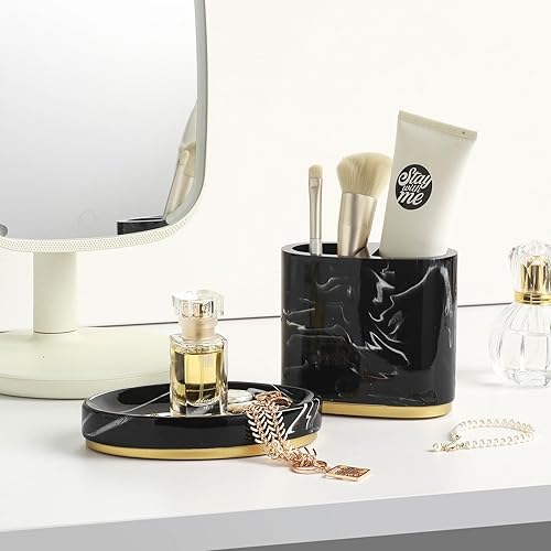 Miniatura 5 de Juego de accesorios para encimera de baño de 5 piezas, dispensador para jabón líquido o loción, jabonera, soporte para cepillos de dientes y 2