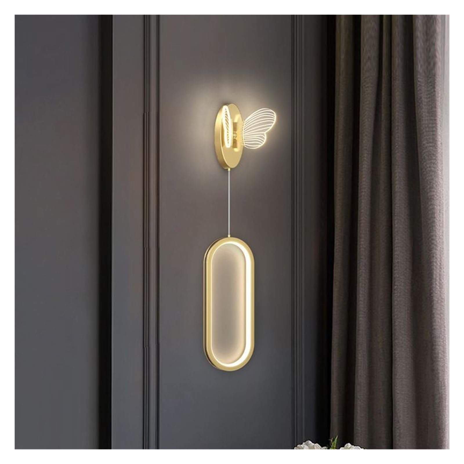 Lampada da comodino lampada da parete luce lusso semplice creativo lampada nordica calda farfalla camera da letto lampada soggiorno divano sfondo lampada da parete(B Golden white light 20W)
