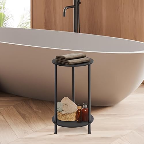 Miniatura 6 de SEHERTIWY Mesa auxiliar redonda pequeña, mesas auxiliares de granja de 2 niveles, juego de 2 mesas decorativas para espacios pequeños, mesitas de