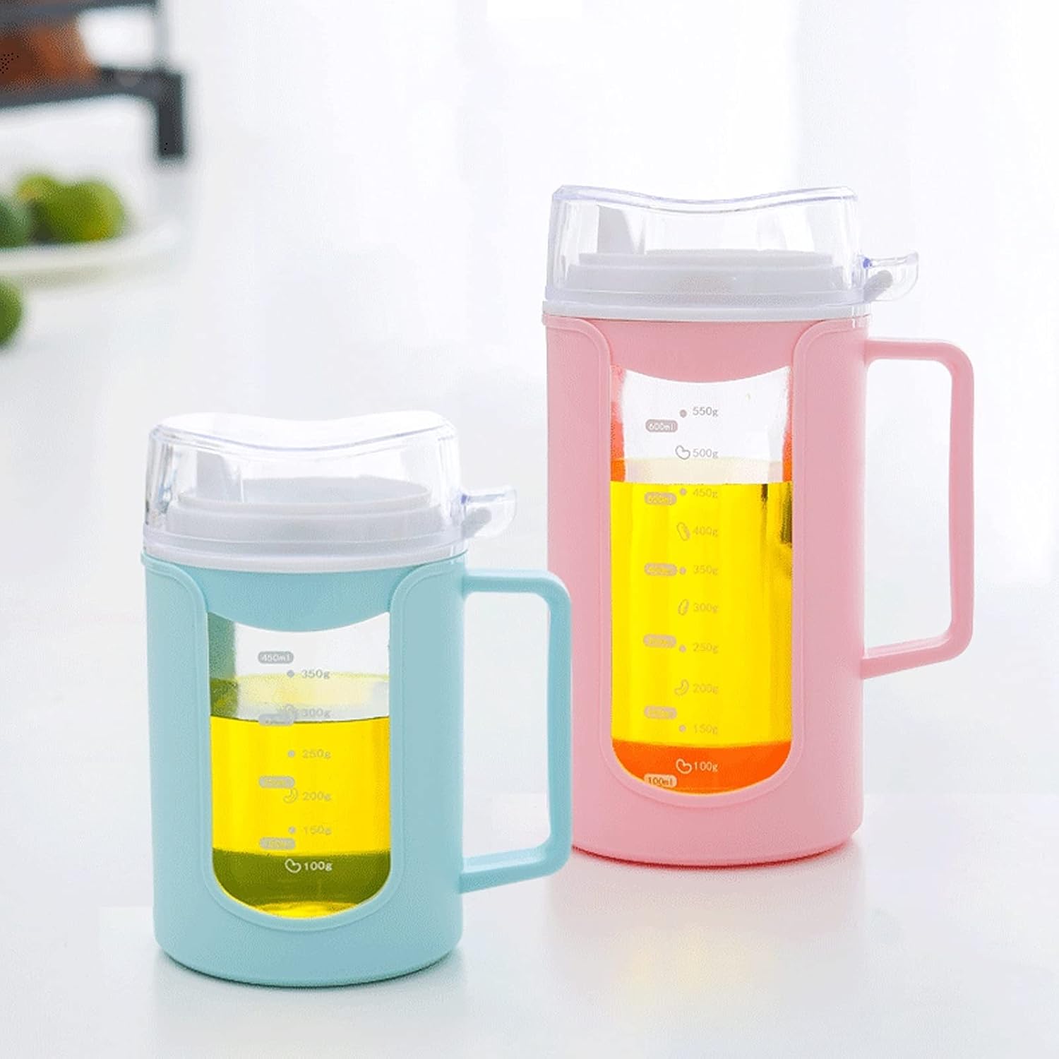 oil bottle Multicolor Glass Oil Dispenser with Handle and Lid Household Kitchen Oil Bottle with Scale Multi-purpose Oiler for Soy Sauce, Vinegar, Oil oil sprayer(Color:A,Size:Small)