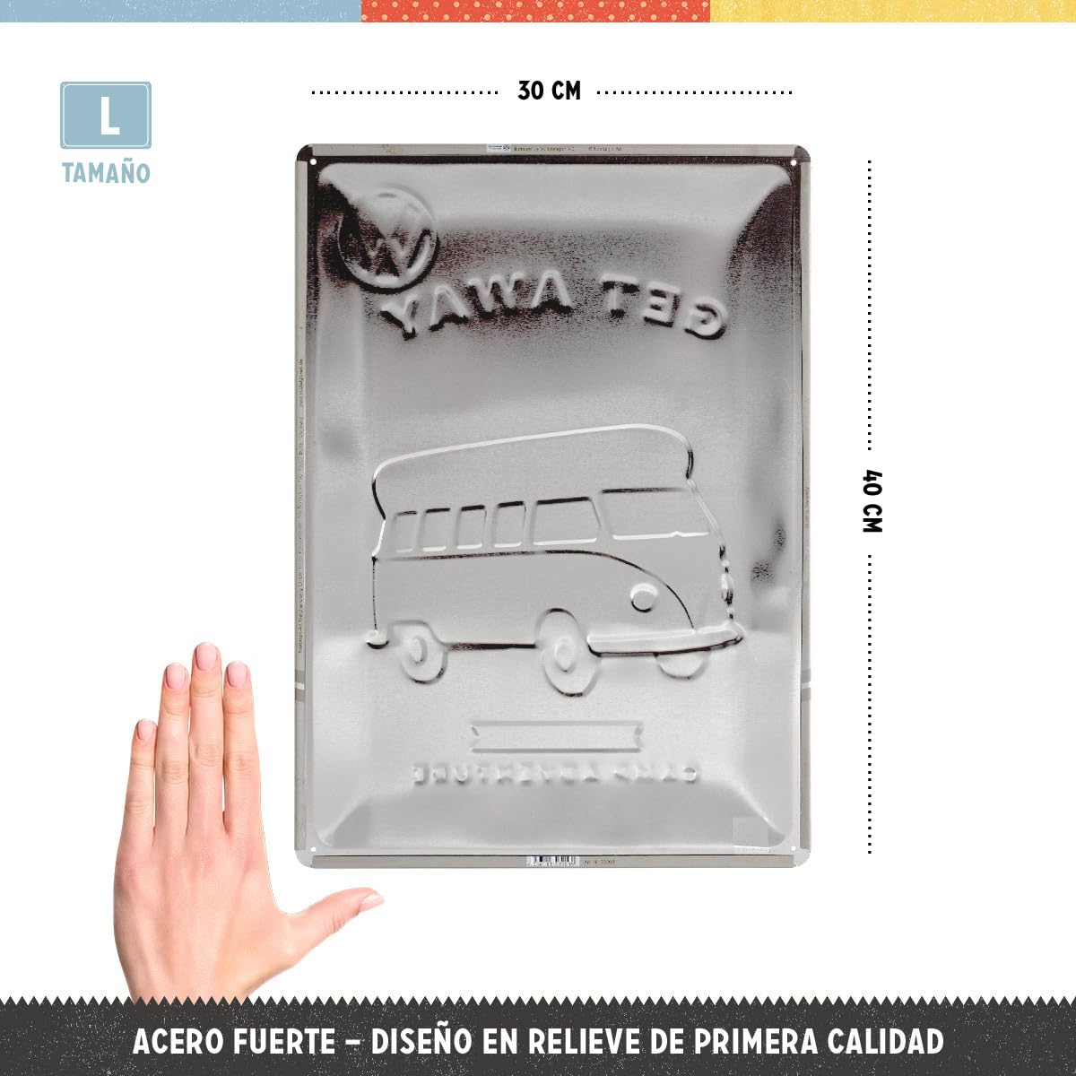 Nostalgic Art VW Bulli Let's Get Away! - Placa Decorativa, Metal, 30 x 40 cm, Color Amarillo y Azul