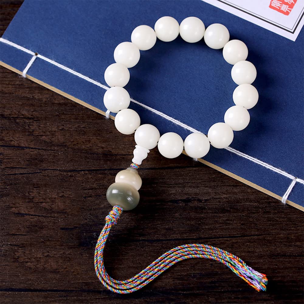 Bracciale con Perline di radice Bodhi in Giada Bianca