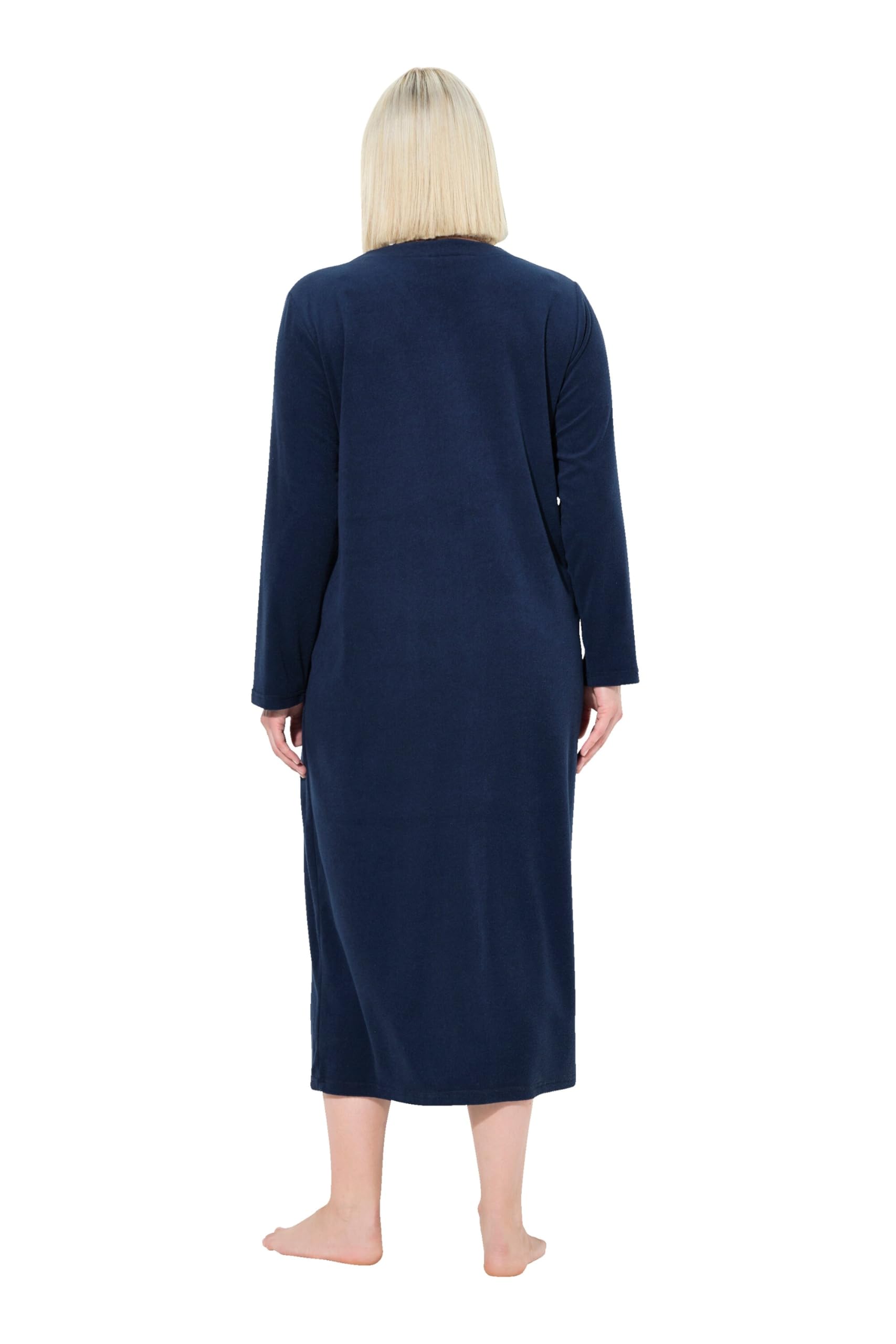 Ulla Popken Womenswear Plus Size Curvy Long Zip Front Cotton Blend Terry Bathrobe 749967