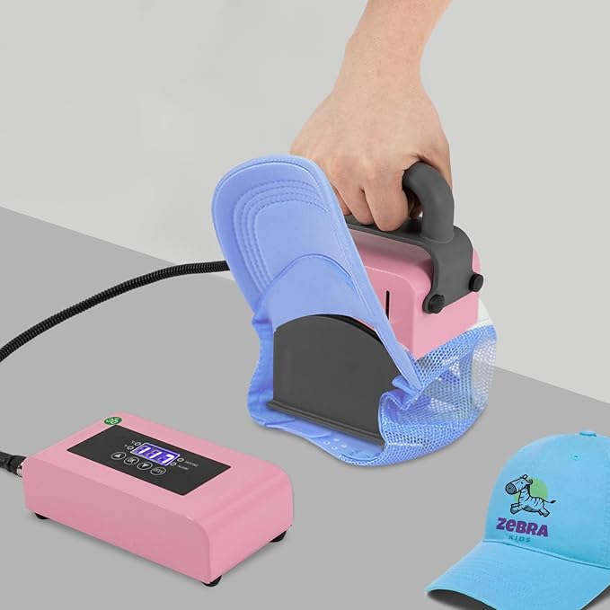 Termofijadora para Gorras, Camisetas y Bolsos, Prensa de Calor Portátil con Base, Control de Temperatura y Tiempo (Rosa) miniatura 6