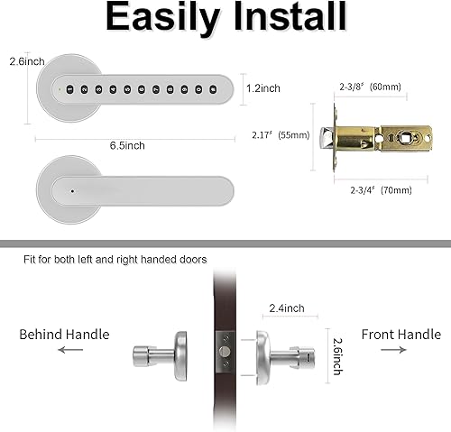 Miniatura 5 de Pomo de puerta inteligente con teclado, cerradura de puerta de entrada sin llave, cerradura de puerta con código de asa, cerraduras de puerta para