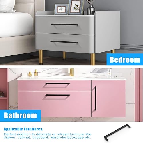 Miniatura 3 de KNOBWELL Paquete de 12 tiradores de cajón negros de 8-45 pulgadas, manijas de gabinete de baño, tiradores de tocador, tiradores cuadrados de armario