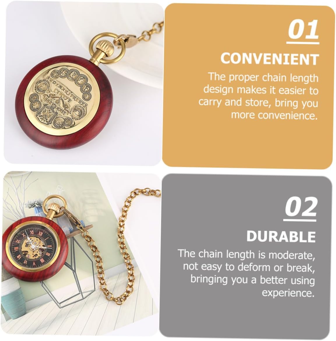 HANABASS Mechanical Pocket Watch with Chain, Vintage Copper Roman Numeral Hanging Watch, Retro Men’s Antique Mechanical Timepiece for Daily Wear and Collectors