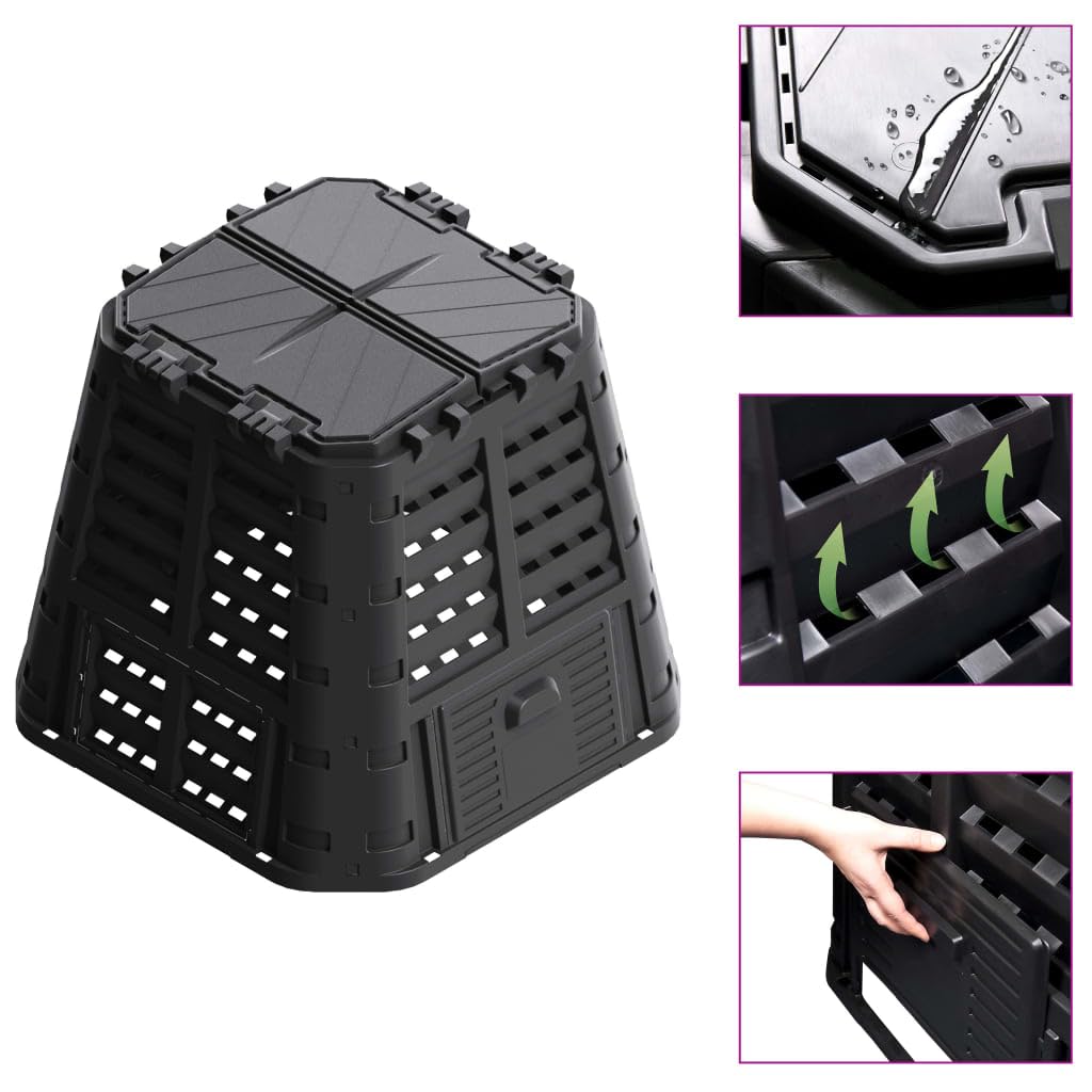 Genérico Compostador de jardín Negro 93,3x93,3x80 cm 480 L,Casa y jardín,Jardín,Jardinería,Compostaje,Compostadores-146276