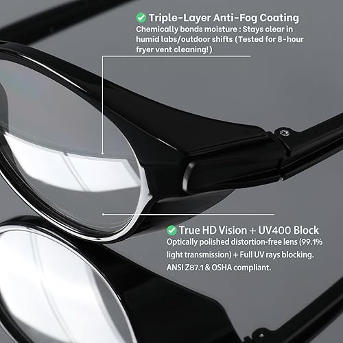 Miniatura 4 de MORK&SUKY Gafas de seguridad para hombres y mujeres, lentes envolventes y antivaho y protección ocular para trabajo, construcción, laboratorio.