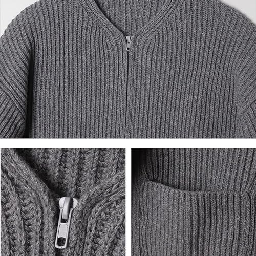 Warm Knitted Sweater Outwear Front Zipper Cardigan Men's Collarless with Closure Pockets Autumn Winter Solid4