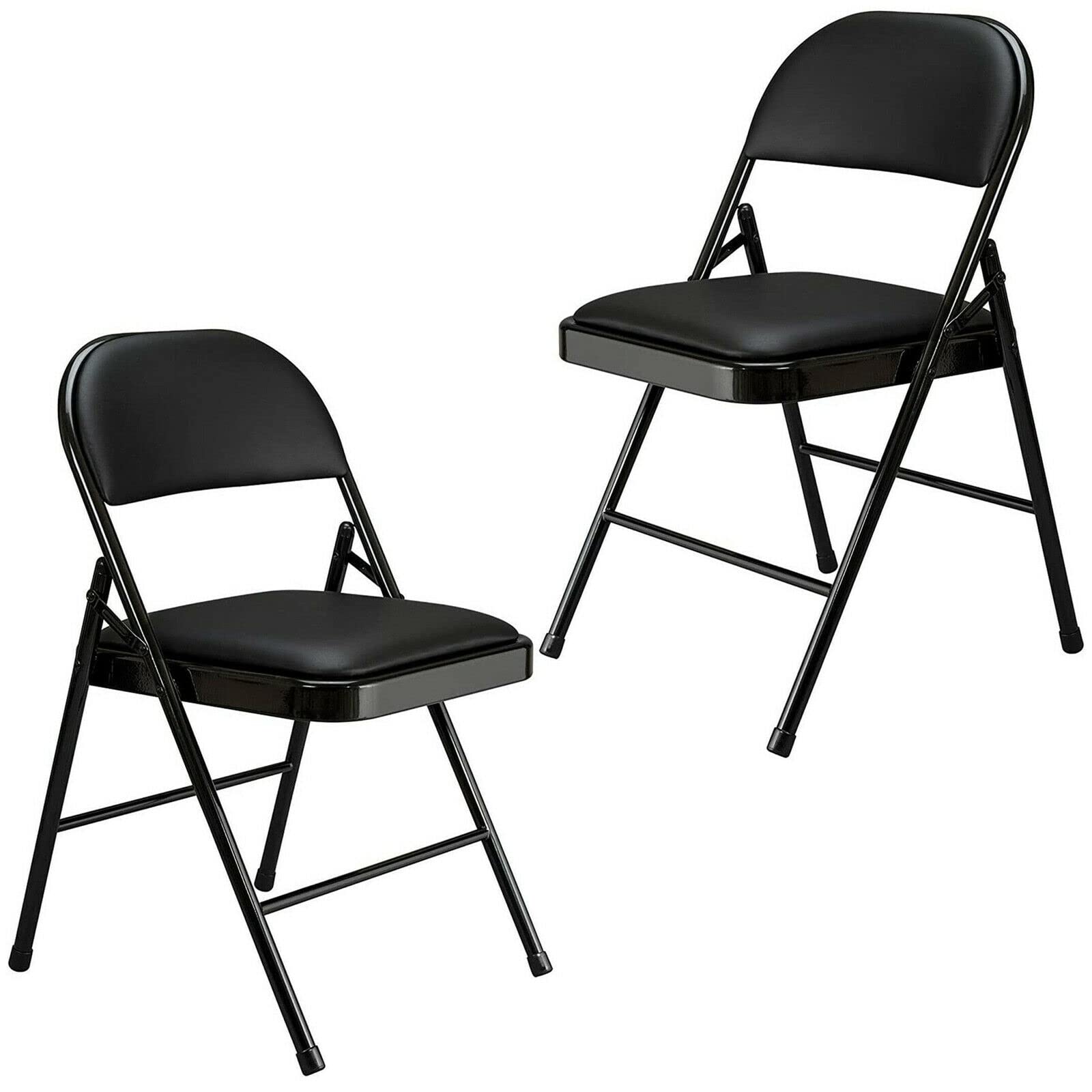 Folding Faux Leather Chair - Padded Event Seats Metal Frame Foldable chair, Easy Storage Comfortable Seat for Home, Dining & Office | Computer Desk Chairs (Black) (2)