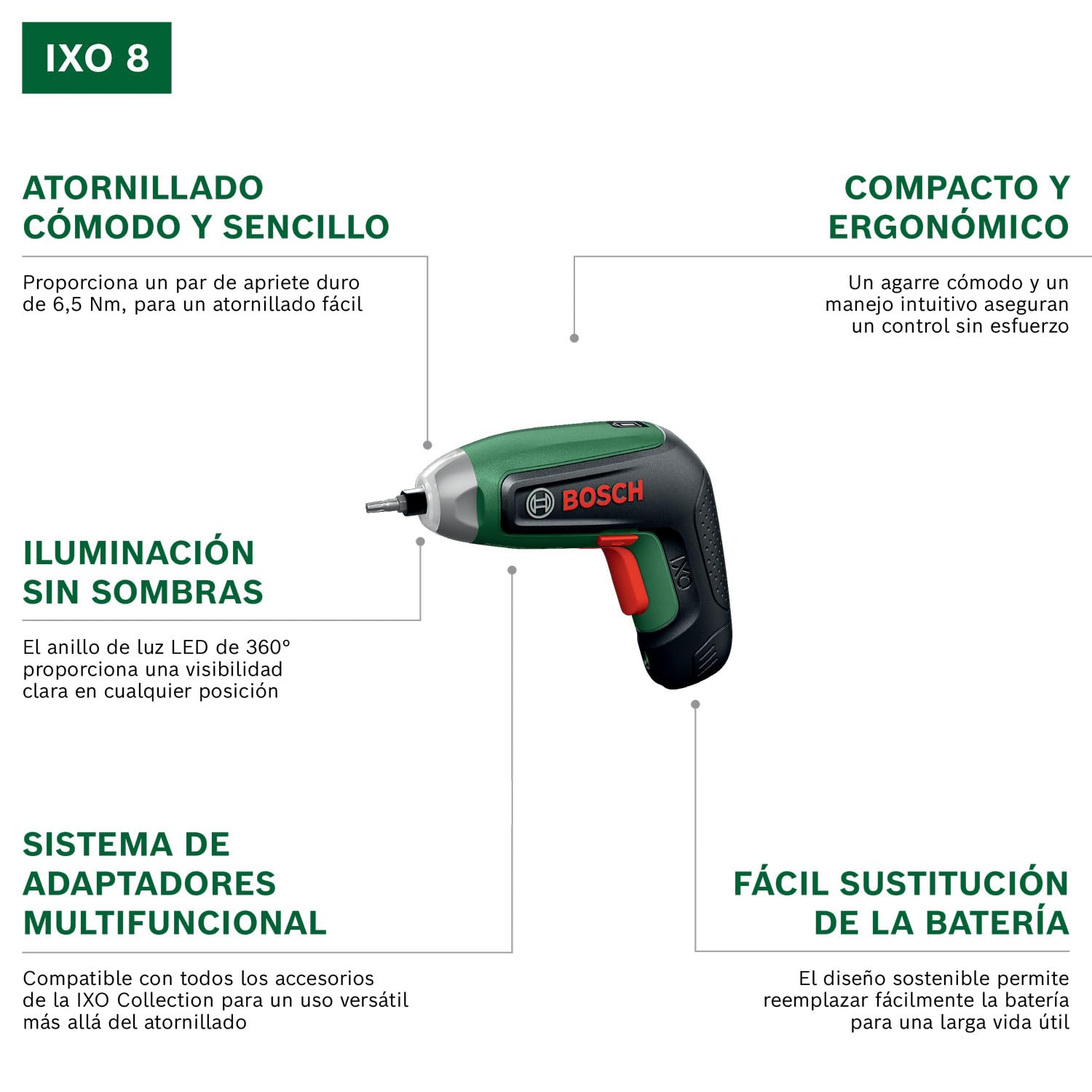 Bosch IXO8 atornillador a batería (incl. set de 10 puntas y batería de 4V, en caja de almacenaje)