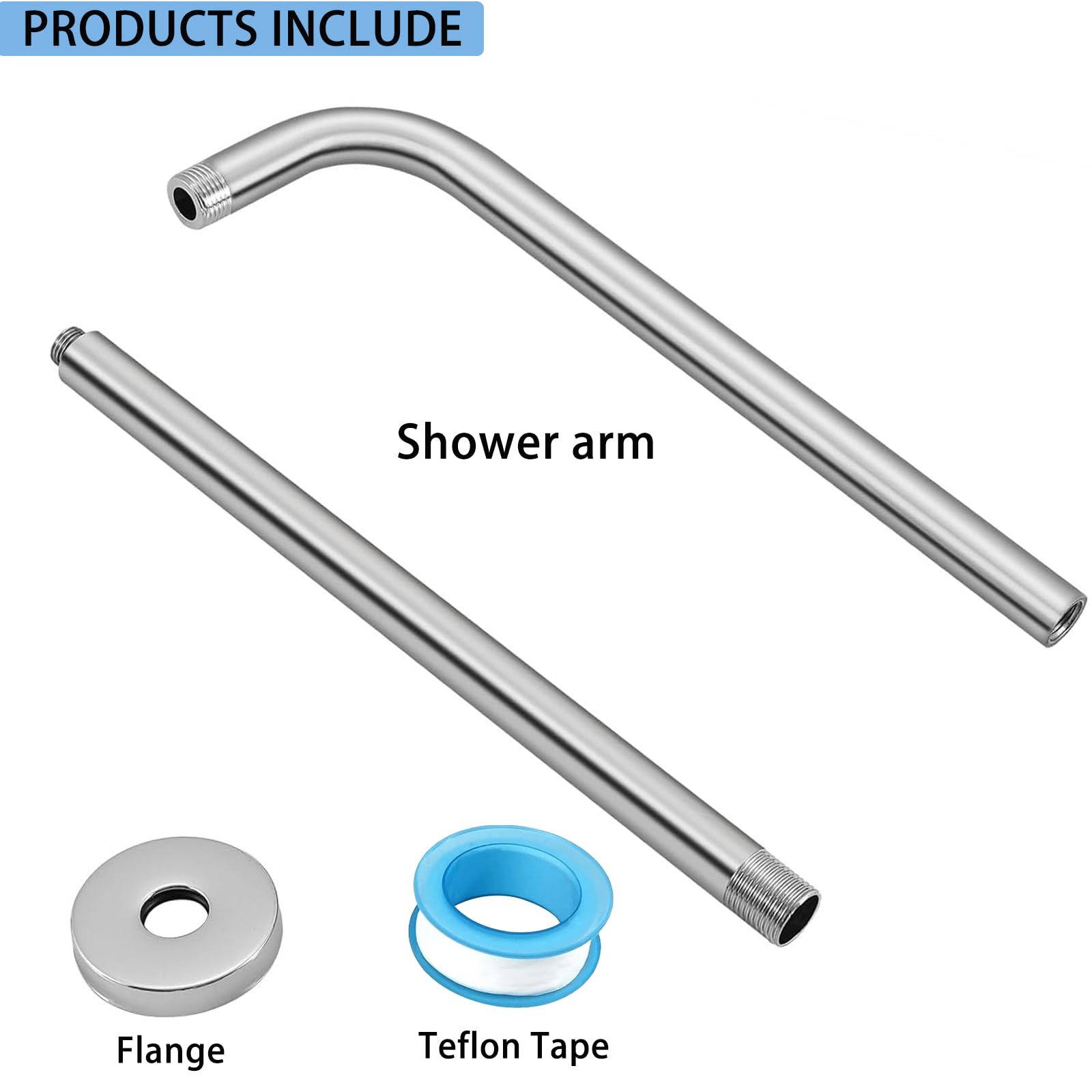 Katezon Shower Arm with Flange, Made of Solid Stainless Steel, 24 Inch Shower Head Extension Extender Pipe Arm - Image 4