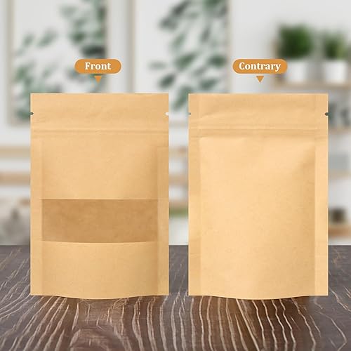 Miniatura 2 de 100 bolsas resellables, 3.5 x 5.5 pulgadas, bolsas de papel kraft sellables con ventana mate, bolsas de almacenamiento de alimentos con cierre de