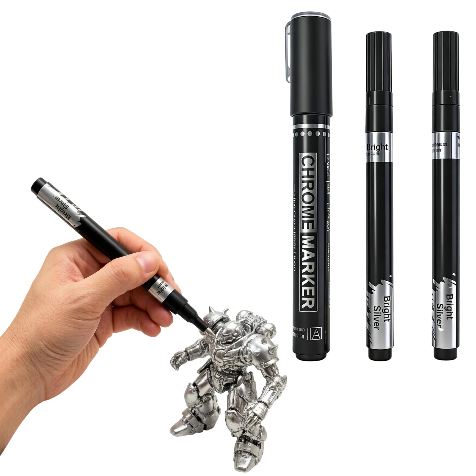 Mewneap Liquid Chrome Paint Pens for Metal 3 PCS, Silver Metallic Mirror Effect Markers, Silver Paint Pen for Glass, Mirror Paint Touch‑Ups, Model Coloring, DIY Painting, 0.7MM, 1MM, 2.8MM Nibs