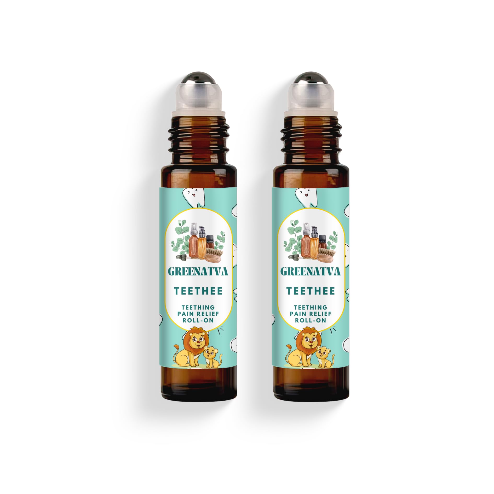 Teethee - Baby Teething Relief Roll On|100% Natural & Safe|Roman Chamomile, Lavender Essential Oil Based| 10ml Per Bottle| Lasts More Than 3 Months On Daily Usage| Organic, Vegan (Pack of 2)