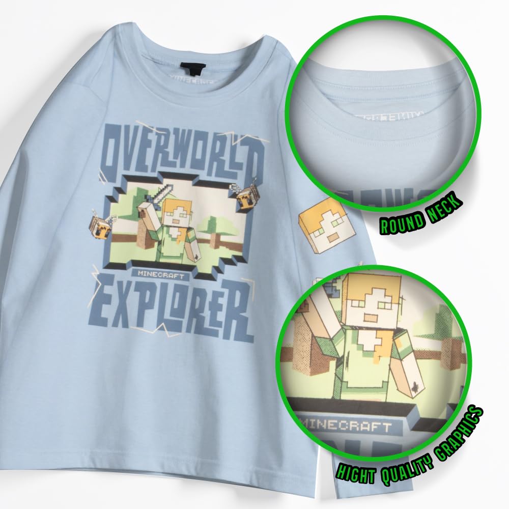 Minecraft Confezione da 3 magliette da ragazzo, a maniche lunghe, stampa grafica, in morbido cotone, magliette da gioco per bambini