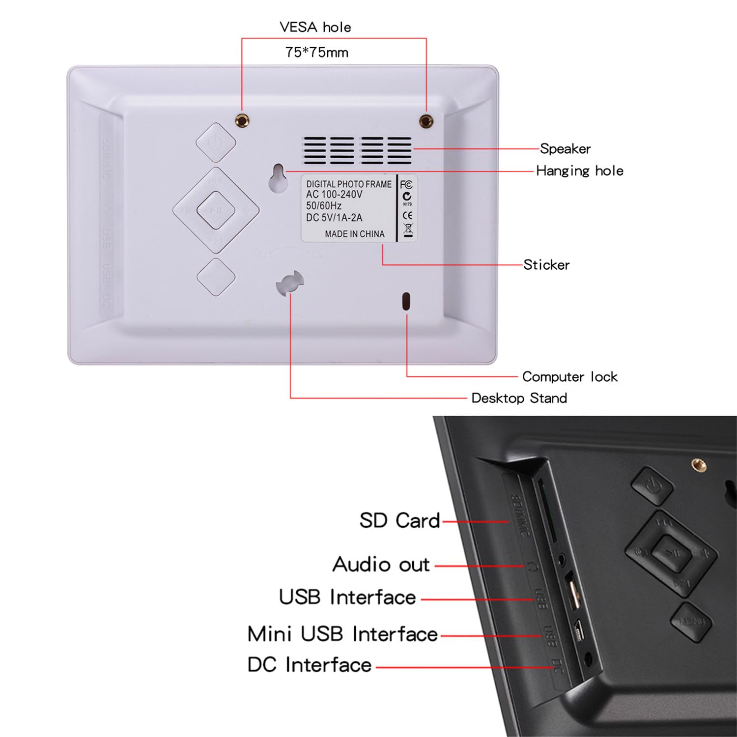 Ramka cyfrowa z ekranem HD wielofunkcyjny odtwarzacz do obrazów filmów muzyki kalendarza budzika obsługuje karty SD USB o pojemności 32 GB