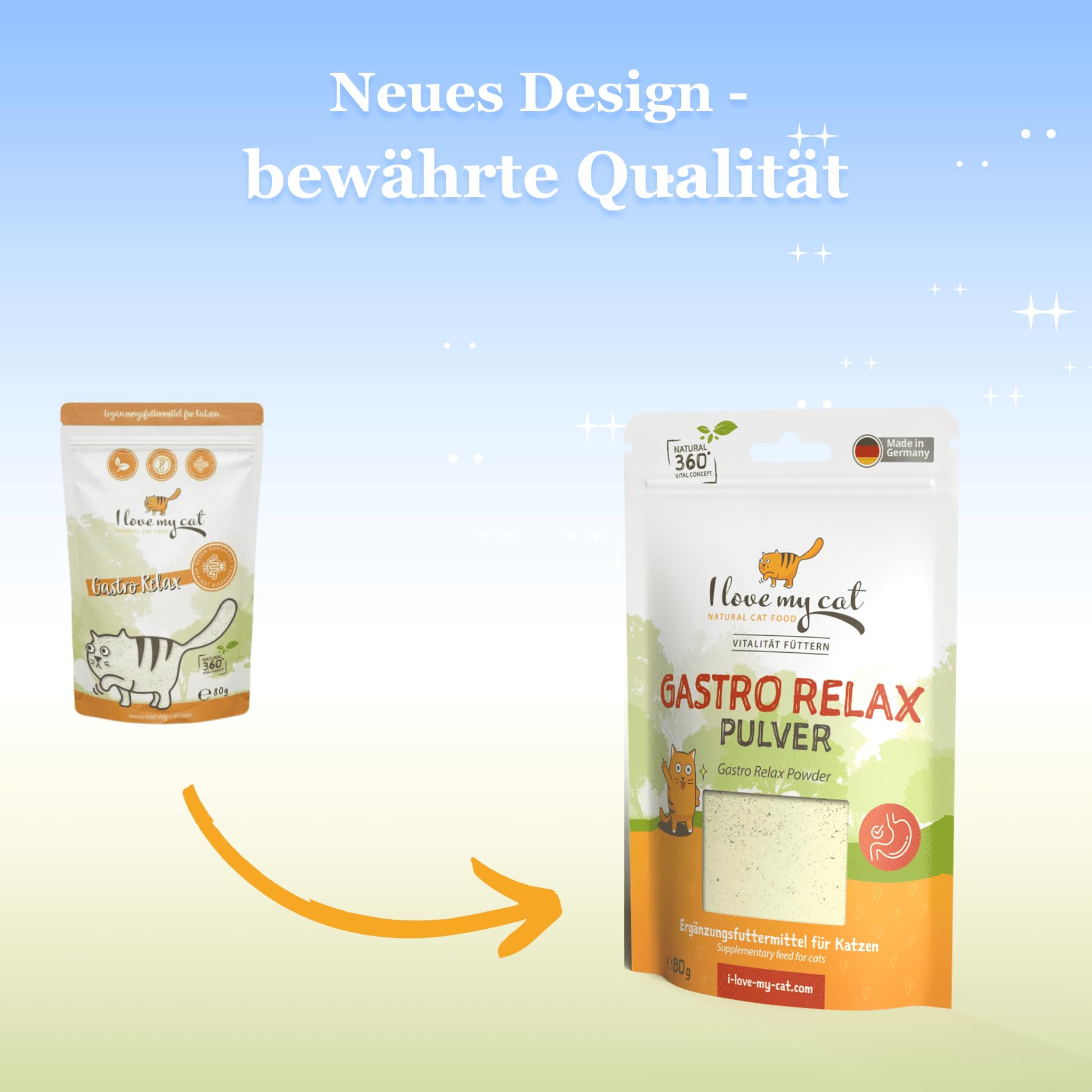 I Love My Cat – Gastro Relax Poudre pour Chats avec du lactosérum et de la pectine – 80 g. Complément Alimentaire pour Chats pour Un Soutien Naturel de la Digestion.