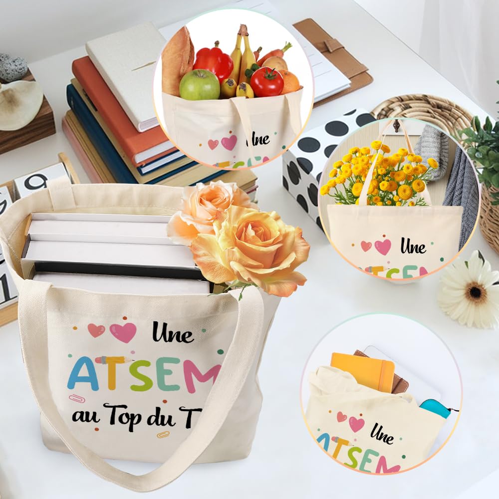 Cadeau Atsem Tote Bag Cadeau Maitress D'école Cadeaux Maitre Nounou Professeur Prof Maîtresse D'école Fin D'année Anniversaire Remerciement Noël Merci Atsem Cadeaux Sac Une Atsem Au Top Du Top