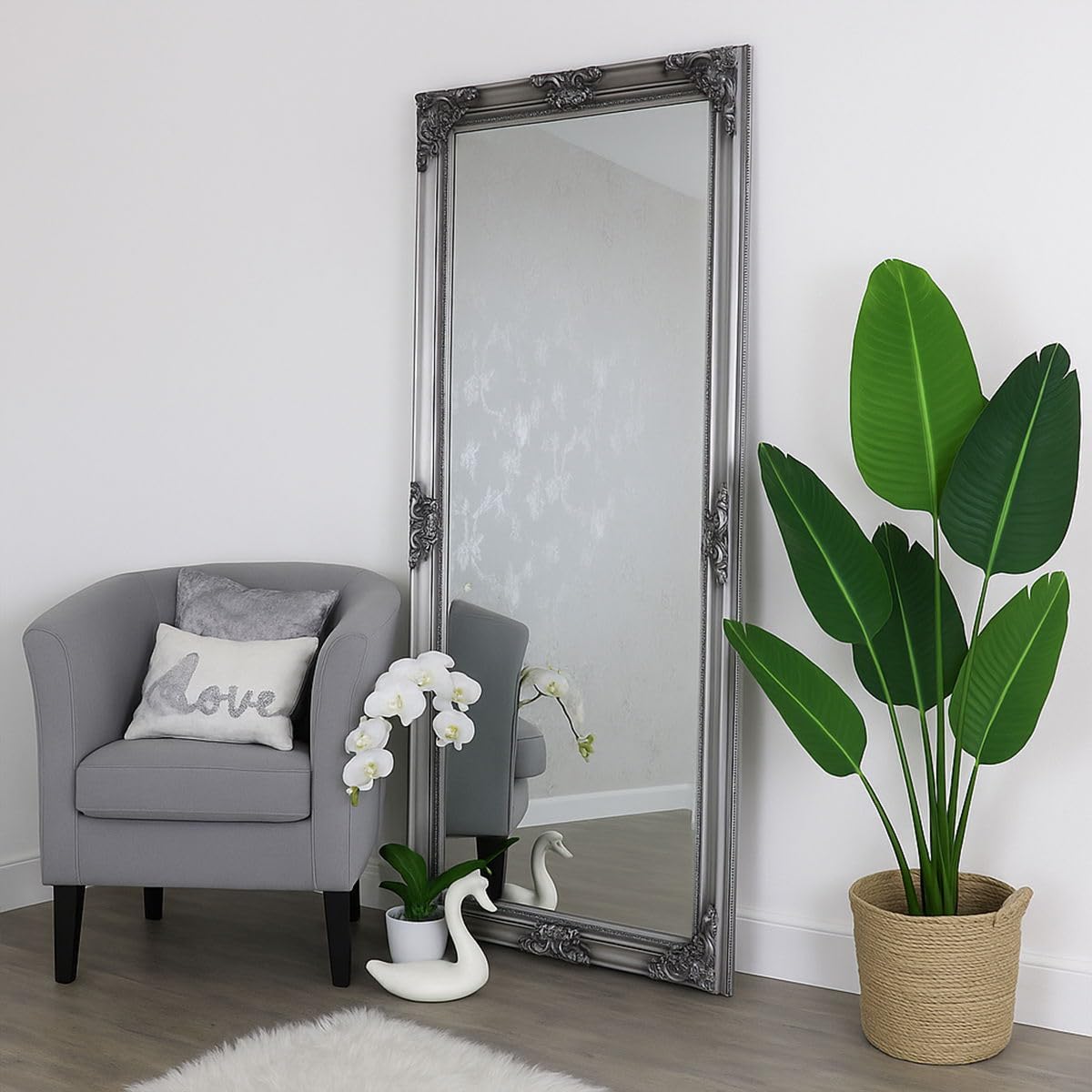 Melody Maison Extra, Extra Large Ornate Antique Silver Full Length Wall/Floor Mirror 85cm x 210cm