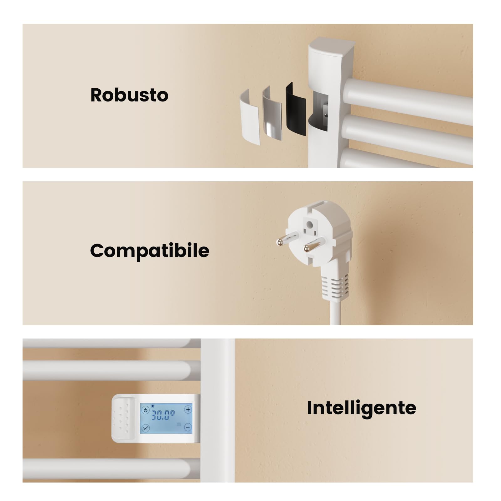 EMKE Termoarredo elettrico 120x40cm, 450W, Radiatore da bagno con display digitale, scaldasalviette elettrico bagno diritto (Bianco)
