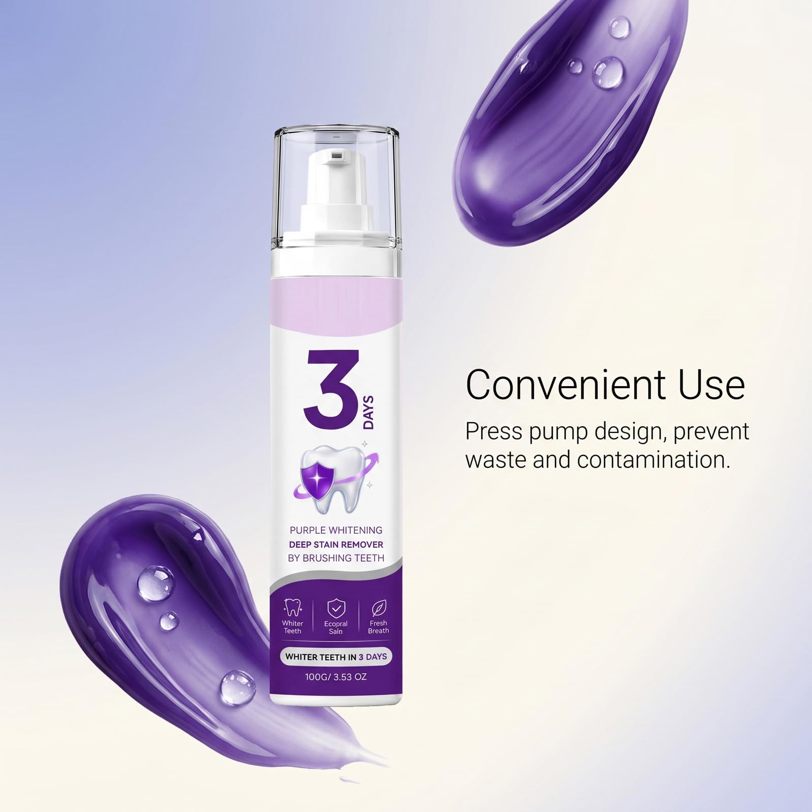 Purple Whitening - Dentifricio sbiancante, smalto rinforzante e alito fresco (4 pezzi) | Il dentifricio con colorazione viola dona un sorriso radioso, rimuove le macchie superficiali