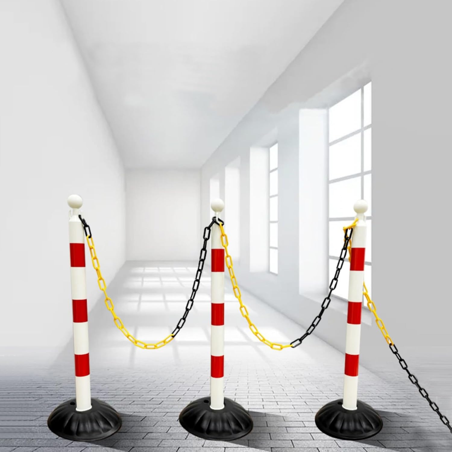 Safety bollards with Plastic Chain, Parking Barrier bollards, Delineator Post with Base, for Traffic Control & Construct(Yellow