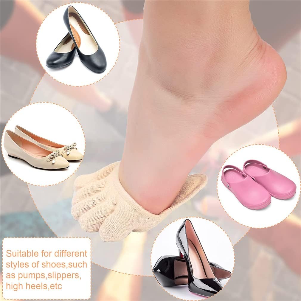 Toe Topper Socks for Women No Show Five Finger Half Palm Socks Non-Slip for High Heels, Relieve Pain Blister
