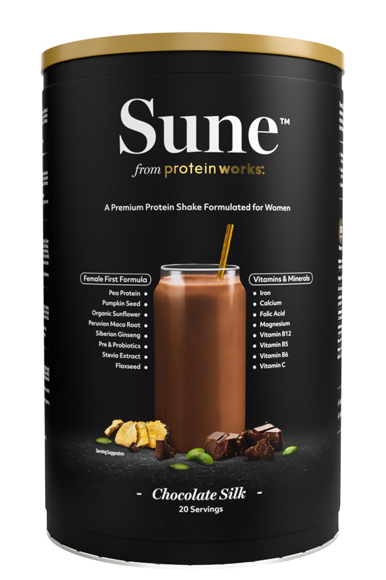 Protein Works - Sune - Protein Shake Formulated for Women - 600g - 20g Vegan Protein with Added Nutrients - Soy Free, Gluten Free, Naturally Low in Caffeine - Chocolate